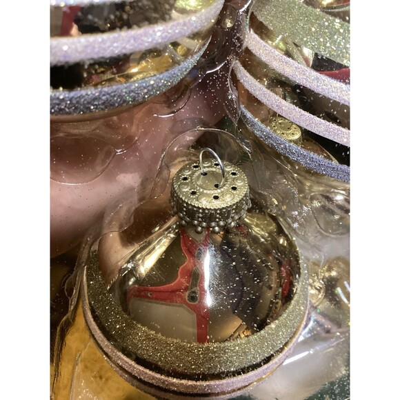 KREBS Glass Christmas Ornaments Tiffany Chiffon Balls Glitter Stripes 2 Boxes - Picture 9 of 9